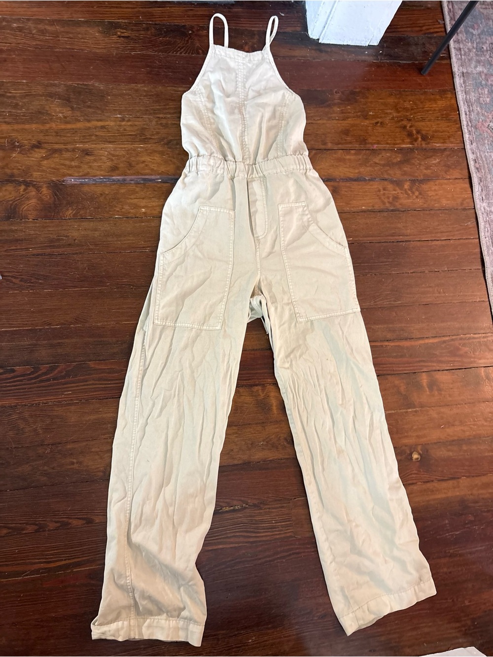 Forever 21 tan overalls romper long pants lace up back size M